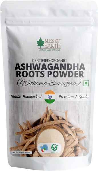 Bliss of earth Ashwagandha Powder Organic 100gm Whole Withania Somnifera Premium Grade Help Boost Immunity & Stress Relief