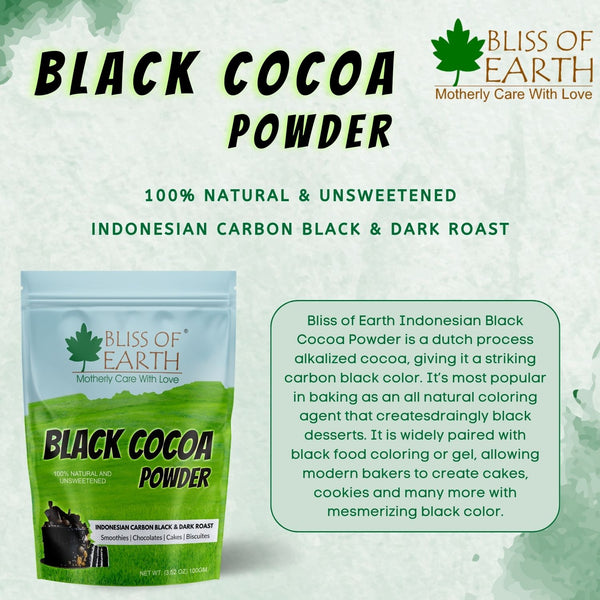 Bliss of Earth Black Cocoa Powder Natural and Unsweetened Carbon Black & Dark Roast Black Cocoa Powder Perfect for Cooking & Baking Cakes, Biscuits, Oreo, Chocolates, Smoothies 200GM