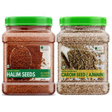 Bliss Of Earth Combo of Naturally Organic Carom Seeds (400gm) for Cooking and Halim Seeds (600gm) for Eating, Hair & Immunity Booster Foods (Pack of 2)