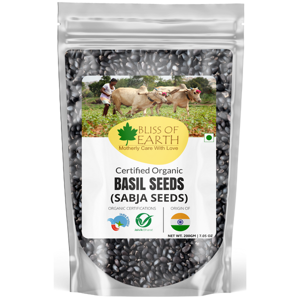 Bliss of Earth Basil Seeds Organic Sabja Seeds, Tukmaria Seeds Fibre & Omega-3 Rich Good for weight loss, Hydration Tiny PowerHouse Seeds 200gm