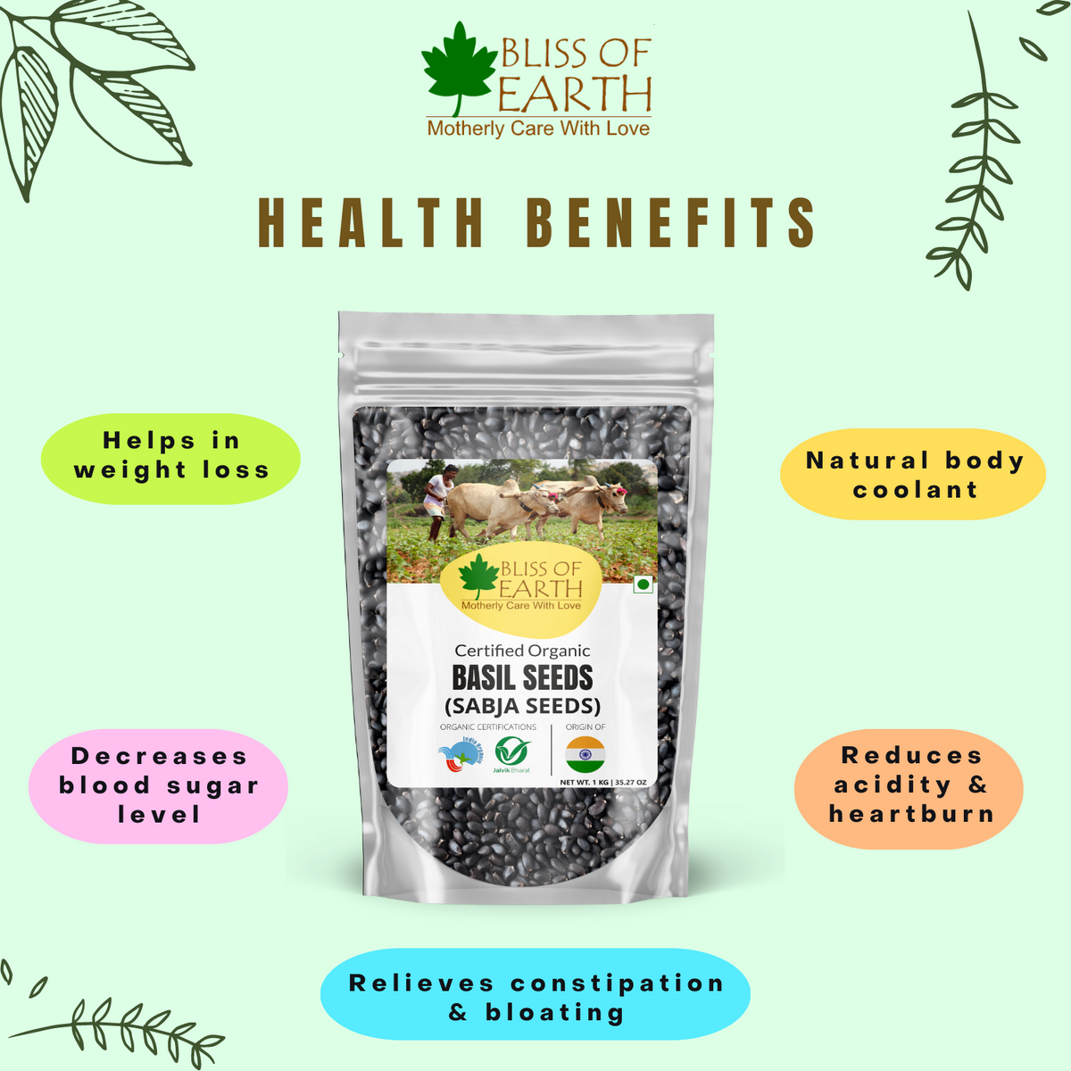 Bliss of Earth Basil Seeds Organic Sabja Seeds Tukmaria Seeds