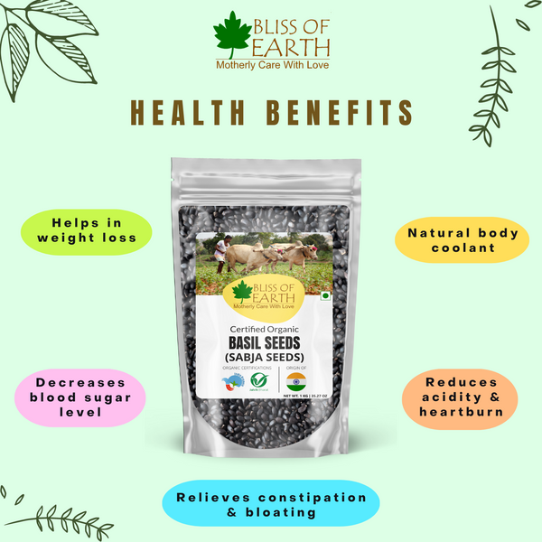 Bliss of Earth Basil Seeds Organic Sabja Seeds, Tukmaria Seeds Fibre & Omega-3 Rich Good for weight loss, Hydration Tiny PowerHouse Seeds 500gm