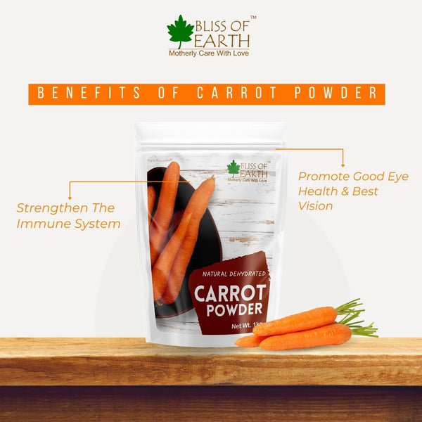 Bliss of Earth Carrot Powder All Natural Dehydrated, Pure, Freshly Ground, and Delicious Great for Skin, Cooking, Soup, Baking & Smoothie 500gm