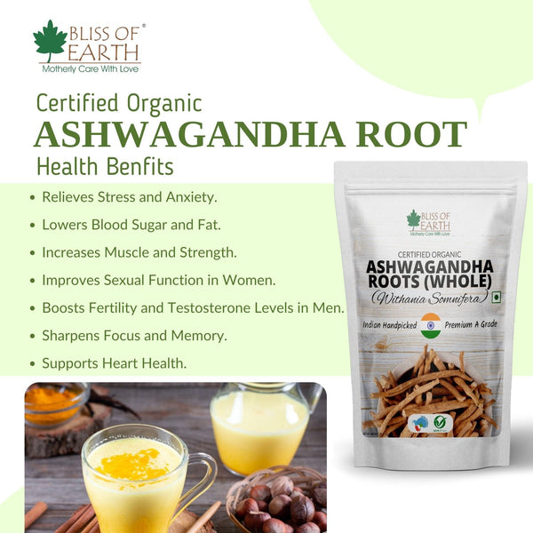 Bliss of earth Ashwagandha Powder Organic 200gm Whole Withania Somnifera Premium Grade Help Boost Immunity & Stress Relief