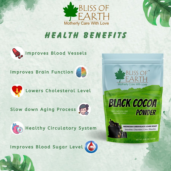 Bliss of Earth Black Cocoa Powder Natural and Unsweetened Carbon Black & Dark Roast Cocoa Powder Perfect for Cooking & Baking Cakes, Biscuits, Oreo, Chocolates, Smoothies 100GM