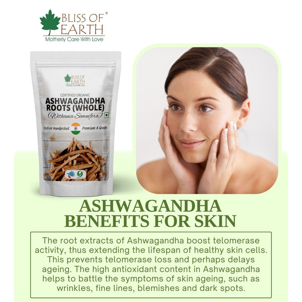 Bliss of earth Ashwagandha Powder Organic 100gm Whole Withania Somnifera Premium Grade Help Boost Immunity & Stress Relief