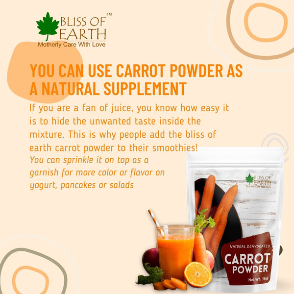 Bliss of Earth Carrot Powder All Natural Dehydrated, Pure, Freshly Ground, and Delicious Great for Skin, Cooking, Soup, Baking & Smoothie 200gm