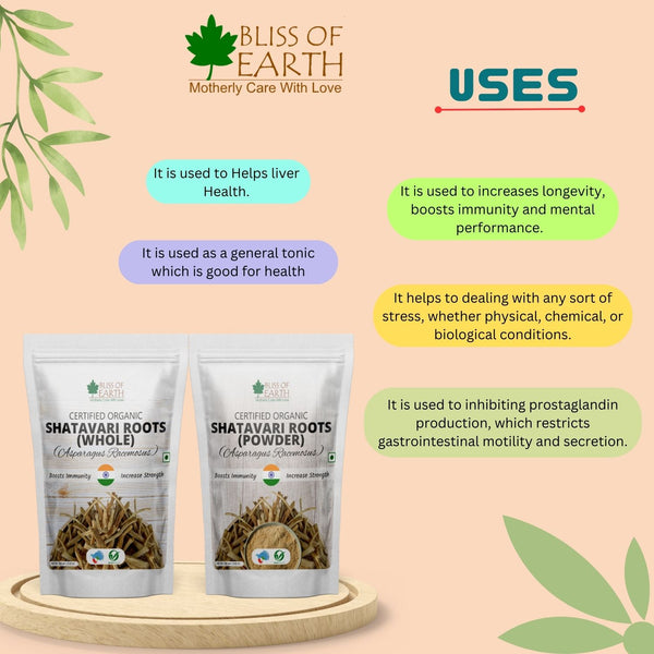 Shatavari Powder Organic Asparagus Racemosus Natural & Non-GMO Good for Immunity & Digestion 100gm