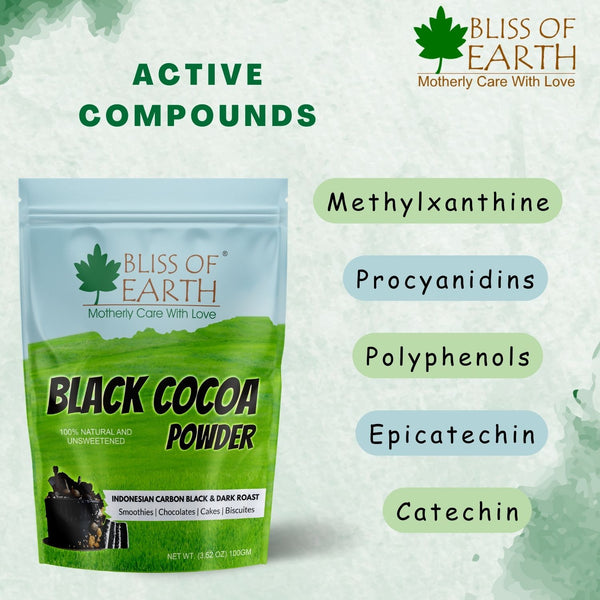 Bliss of Earth Black Cocoa Powder Natural and Unsweetened Carbon Black & Dark Roast Cocoa Powder Perfect for Cooking & Baking Cakes, Biscuits, Oreo, Chocolates, Smoothies 100GM