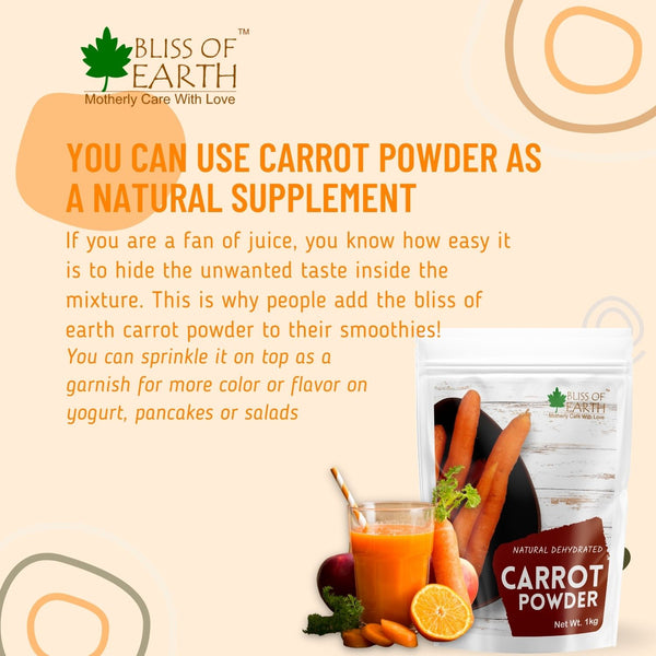 Bliss of Earth Carrot Powder All Natural Dehydrated, Pure, Freshly Ground, and Delicious Great for Skin, Cooking, Soup, Baking & Smoothie 500gm