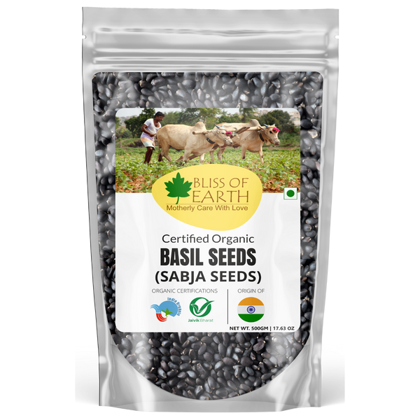 Bliss of Earth Basil Seeds Organic Sabja Seeds, Tukmaria Seeds Fibre & Omega-3 Rich Good for weight loss, Hydration Tiny PowerHouse Seeds 500gm
