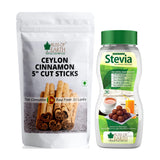 99.8% REB-A Purity Stevia Powder, Natural & Sugarfree + Ceylon Cinnamon (Dalchini) 5" Cut Sticks (Pack of 2X200gm)