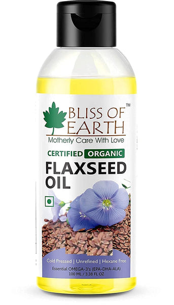 BLISS OF EARTH Wildcrafted Himalayan Apricot Oil 100ML+100% Pure Natural Flaxseed Oil with OMEGA-3 100ML Pack of 2