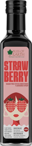 Bliss of Earth Stevia Sweetened Sugar Free Strawberry Syrup For strawberry Shake, Cake, Cocktail & Mocktail, Diabetic Safe, Zero Calorie, 500ml