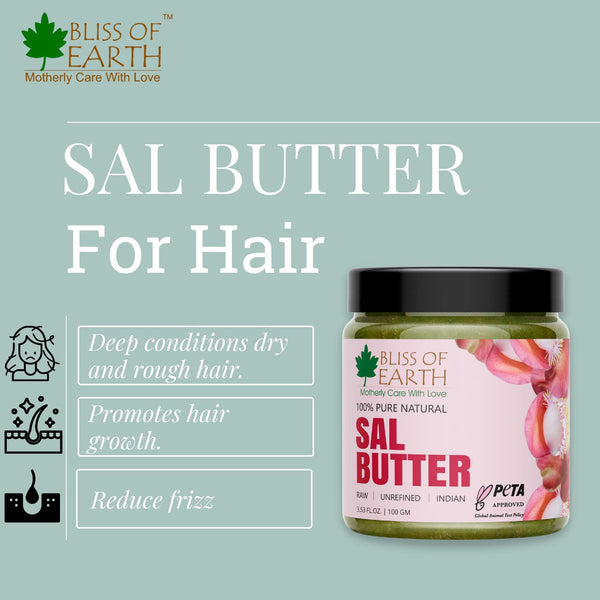 Bliss of Earth 100% Pure Natural Sal Butter Raw 100GM | Unrefined | Indian | Great For Face, Skin, Body, Lips,Stretch Marks, DIY products| PETA Approved 100GM