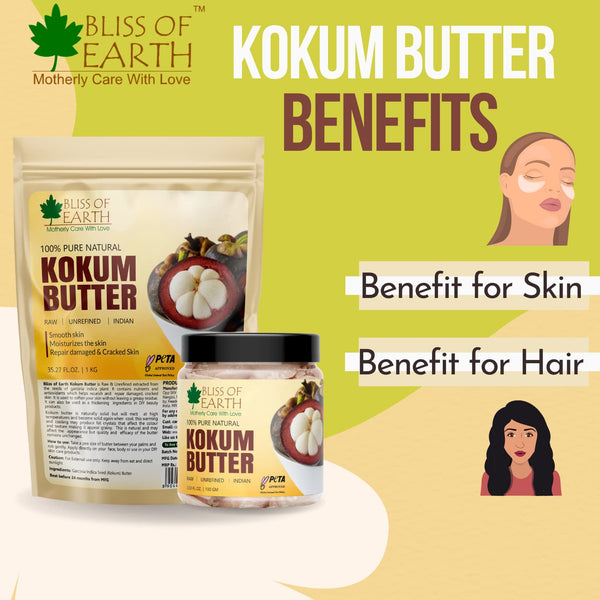 Bliss of earth 100% Pure Natural Kokum Butter Raw | Unrefined | Indian Great For Moisturized Skin,Nourishing Hair, Stretch Mark, DIY Product PETA Approved 100GM