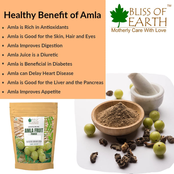 Bliss of Earth™ 100% Pure Natural AMLA Powder | Indian Gooseberry | Great For Hair Conditioning & Hair Coloring Mixture | Natural Vitamin C & Antioxidants | 100GM