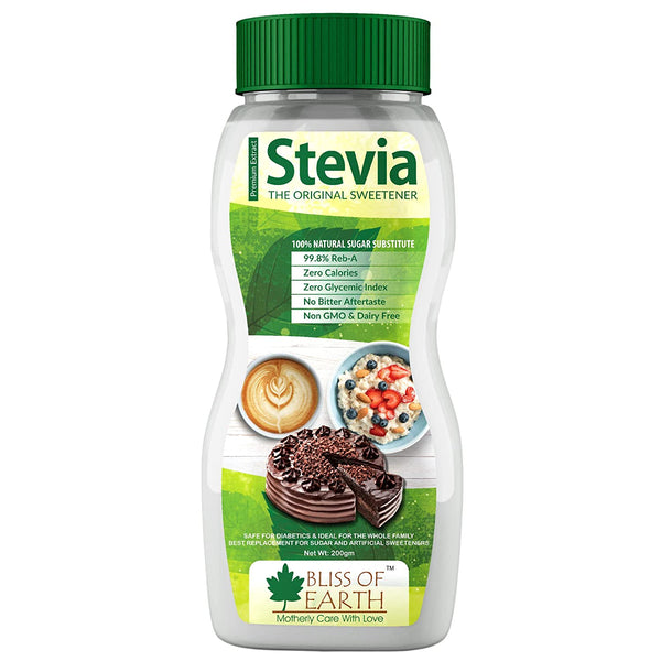 Bliss of Earth Sugar Free Stevia Powder For Diabetic, 99.8% REB-A Natural Keto Sweetener For Cake Bake & Shake, Zero Calorie & Zero Glycemic Index, 200gm