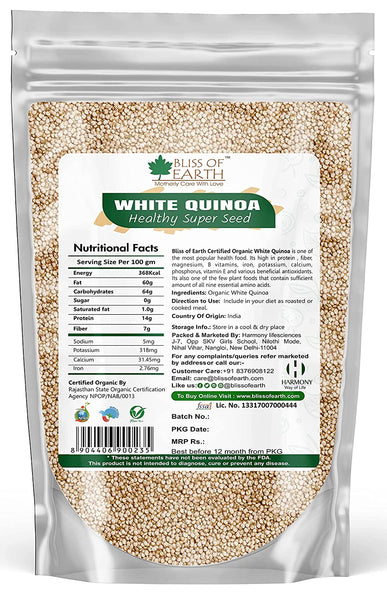 Bliss of Earth 500gm Organic White Quinoa For Weight Loss, Raw Super food For whole family healthy meal