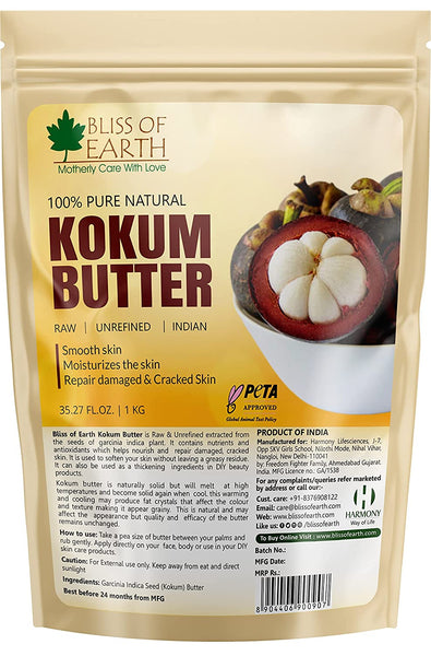 Bliss of earth 100% Pure Natural Kokum Butter Raw | Unrefined | Indian Great For Moisturized Skin,Nourishing Hair, Stretch Mark, DIY Product PETA Approved 1KG