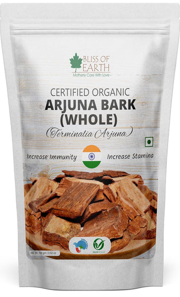 Bliss of Earth Arjuna Bark Whole, Natural Ayurvedic Herb, Heart Health Support,100gm