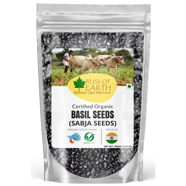 Bliss of Earth Basil Seeds Organic Sabja Seeds, Tukmaria Seeds Fibre