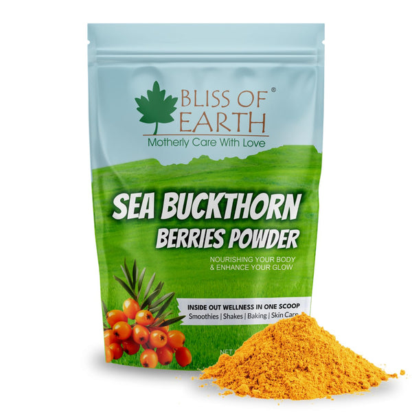 Bliss of Earth Sea buckthorn Berry Powder 100gm – Fine Himalayan Powder from Whole Sea buckthorn Berry, Easy to Mix in Drinks, Smoothies, Meals – No Added Sugar