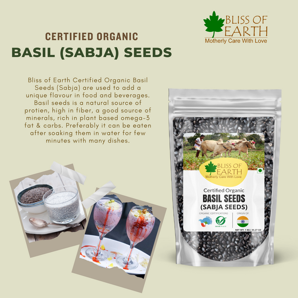 Bliss of Earth Basil Seeds Organic Sabja Seeds, Tukmaria Seeds Fibre & Omega-3 Rich Good for weight loss, Hydration Tiny PowerHouse Seeds 1KG