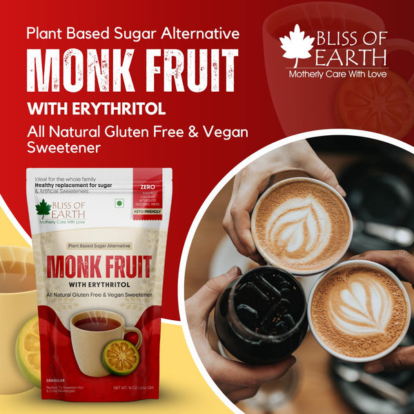 Bliss of Earth Monk Fruit Sweetener with Erythritol 1 lb (454g), 1:1 Zero Calorie Sugar Alternative, Keto Friendly, No Aftertaste, Zero Glycaemic Natural Sweetener,