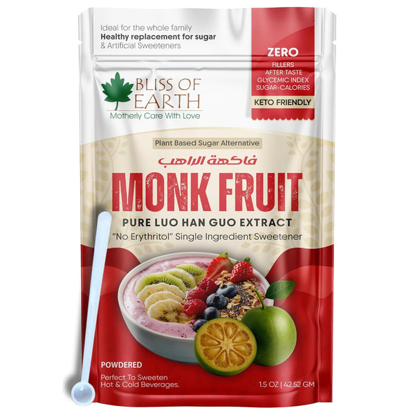 Bliss of Earth Pure Monk Fruit Extract Powder Without Erythritol, Zero Calorie Natural Sugar Free Sweetener, Keto & Diabetic Friendly, Healthy Sugar Substitute for Tea, Coffee, Baking & Cooking, 42.52gm, 850 Servings