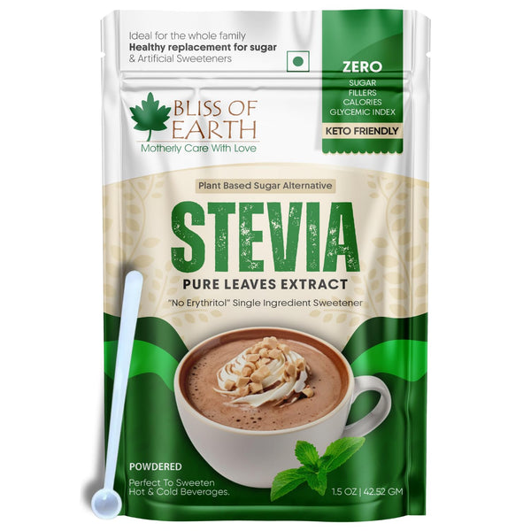 Bliss of Earth Pure Stevia Extract Powder Without Erythritol, Natural Zero Calorie Sweetener, Diabetic Safe Sugar Alternative, Keto Friendly, High Purity Stevia Leaf Extract, 42.52g