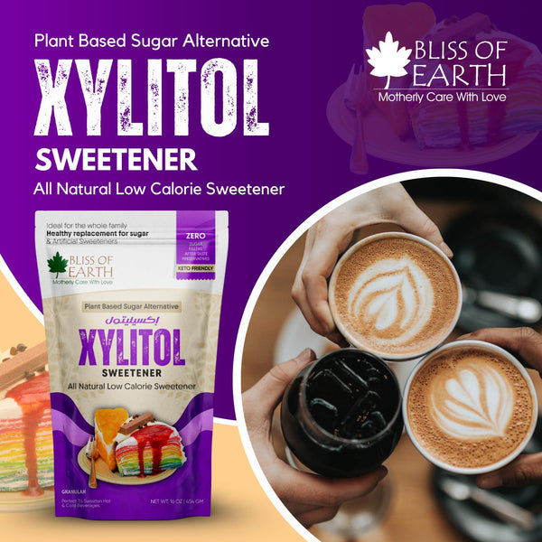 Bliss of Earth Xylitol Sweetener 1 lb (454g), 100% Natural 1:1 Sugar Substitute, Zero Added Sugar, Diabetic & Keto Friendly, Low GI Sweetener for Baking, Tea & Coffee