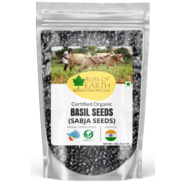 Bliss of Earth Basil Seeds Organic Sabja Seeds, Tukmaria Seeds Fibre & Omega-3 Rich Good for weight loss, Hydration Tiny PowerHouse Seeds 1KG