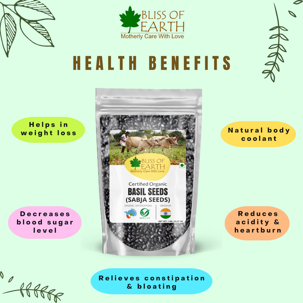 Bliss of Earth Basil Seeds Organic Sabja Seeds, Tukmaria Seeds Fibre & Omega-3 Rich Good for weight loss, Hydration Tiny PowerHouse Seeds 100gm