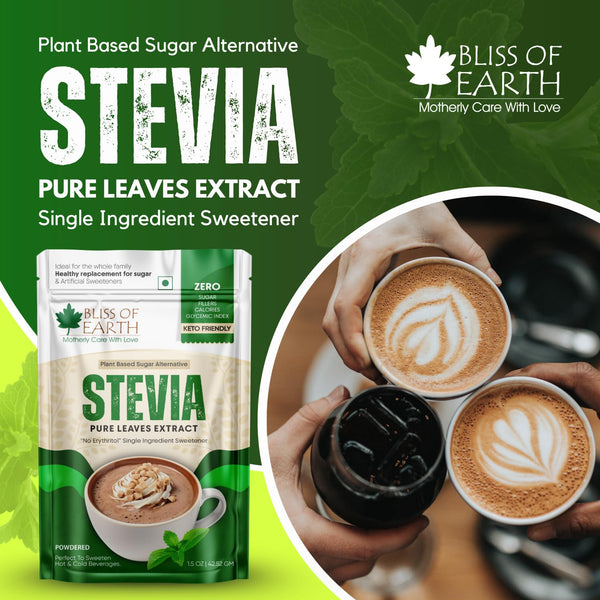 Bliss of Earth Pure Stevia Extract Powder Without Erythritol, Natural Zero Calorie Sweetener, Diabetic Safe Sugar Alternative, Keto Friendly, High Purity Stevia Leaf Extract, 42.52g