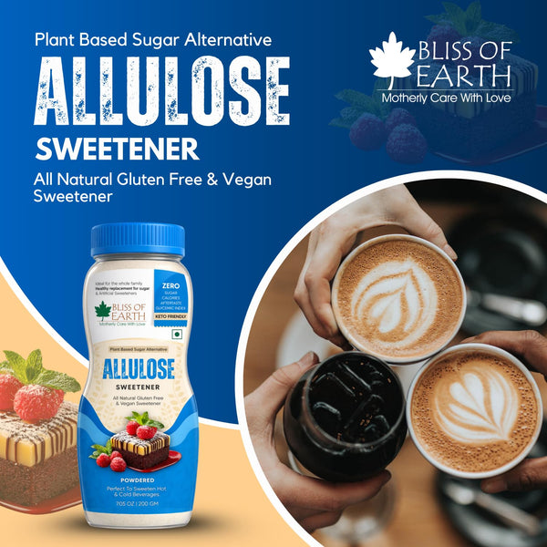 Bliss of Earth Allulose Sweetener 200gm Zero Calorie Keto Sweetener | Natural Sugar Substitute | Zero Glycemic Allulose Powder | Non-GMO, Vegan | Ideal for Baking & Beverages