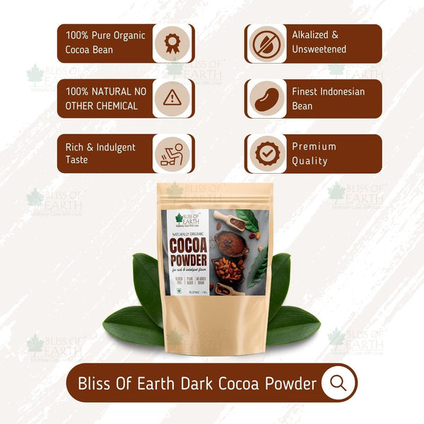 Bliss of Earth 250gm Naturally Organic Dark Cocoa Powder & 200gm Mango Powder Natural Spray Dried Rich for Smoothie,Shake,juice, cake and ice cream