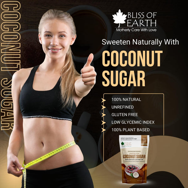 Bliss of Earth Coconut Sugar 454gm Natural Unrefined & Vegan Palm Sugarg Sweetener Gluten-Free & Keto Friendly Sugar Substitute Natural Sugar for Coffee, Tea, Baking & Smoothies