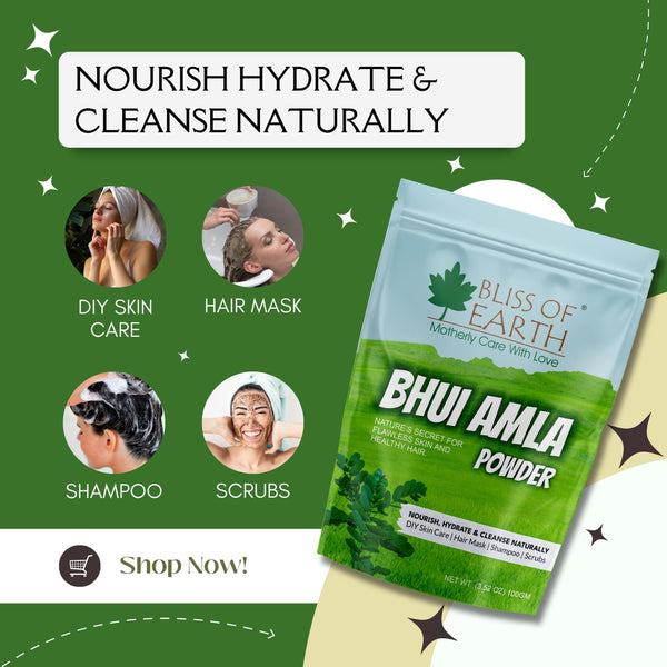 Bliss of Earth Bhui Amla Powder 100g Herbal for Skin Care, Hair Masks, Shampoos & Scrubs Hydrates, Nourishes & Amla Powder for Hair Growth