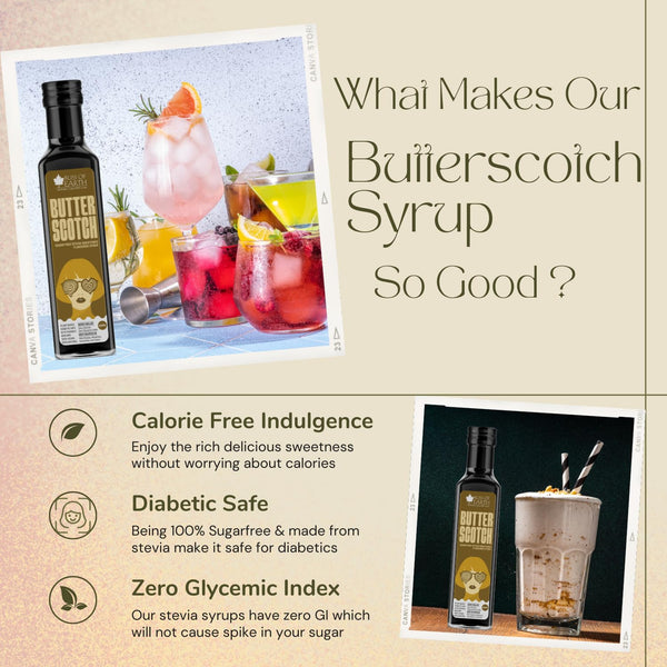 Bliss of Earth Butterscotch Syrup For Milk Shake, Coffee, Cake, Cocktail & Mocktail, Stevia Sweetened Sugar Free, Diabetic Safe, Zero Calorie, 500ml