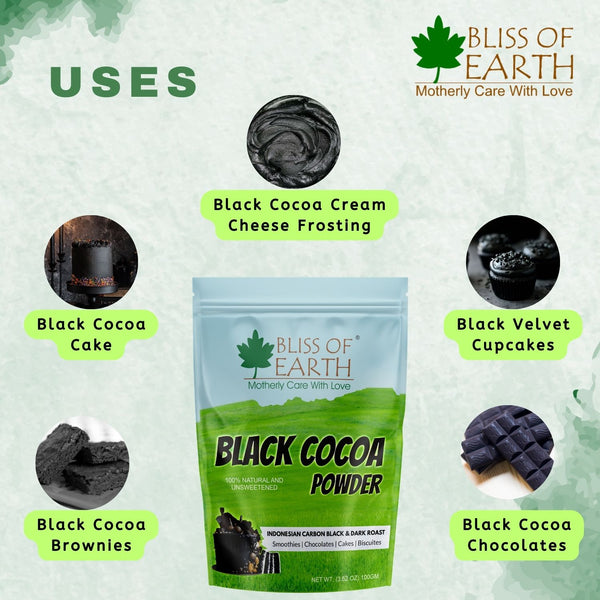 Bliss of Earth Black Cocoa Powder Natural and Unsweetened Carbon Black & Dark Roast Perfect for Cooking & Baking Cakes, Biscuits, Oreo, Chocolates, Smoothies 1KG