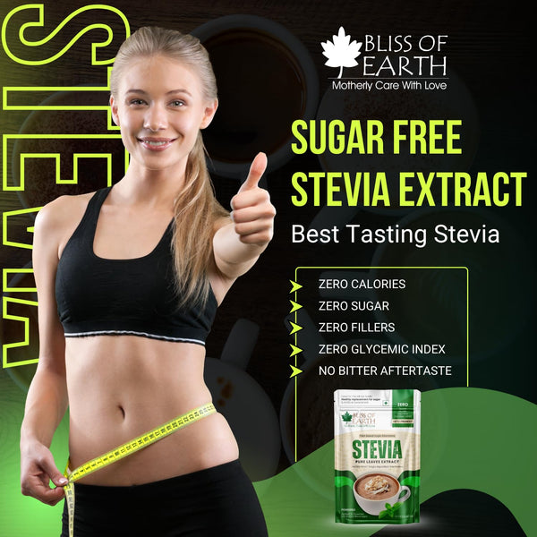 Bliss of Earth Pure Stevia Extract Powder Without Erythritol, Natural Zero Calorie Sweetener, Diabetic Safe Sugar Alternative, Keto Friendly, High Purity Stevia Leaf Extract, 42.52g