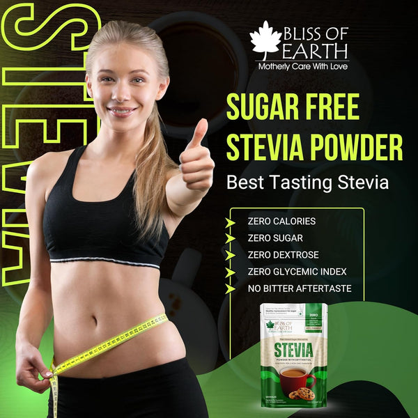 Bliss of Earth Stevia Powder – Sugar Free Stevia with Zero Calorie Sugar Substitute, 100g | Sweetener for Tea, Coffee, Baking, Keto & Diabetic-Friendly