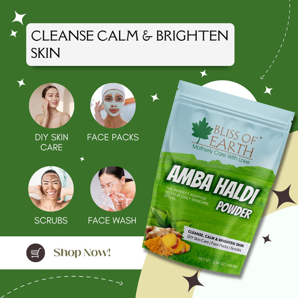 Bliss of Earth Amba Haldi 100gm Powder Organic for Skincare, Face Pack, Scrub & DIY Beauty Brightens Skin, Reduces Dark Spots, Soothes Acne Pure Herbal Turmeric