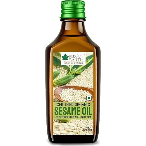 Bliss of Earth 500ML Certified Organic Mustard Oil+500ml Organic White Sesame Oil for Massage, Cooking & Eating, Cold Pressed & Hexane Free(Pack of 2)