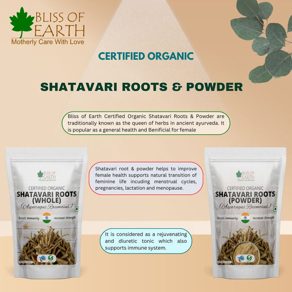 Bliss of Earth Shatavari Root Whole Organic Asparagus Racemosus 100% Natural & Non-GMO Good for Immunity & Digestion 100gm