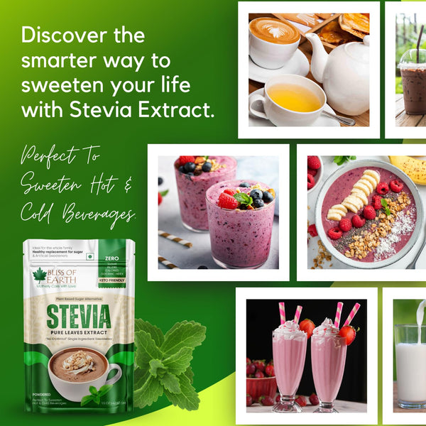 Bliss of Earth Pure Stevia Extract Powder Without Erythritol, Natural Zero Calorie Sweetener, Diabetic Safe Sugar Alternative, Keto Friendly, High Purity Stevia Leaf Extract, 42.52g