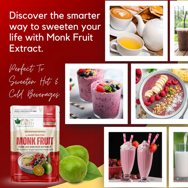 Bliss of Earth Pure Monk Fruit Extract Powder Without Erythritol, Zero Calorie Natural Sugar Free Sweetener, Keto & Diabetic Friendly, Healthy Sugar Substitute for Tea, Coffee, Baking & Cooking, 42.52gm, 850 Servings