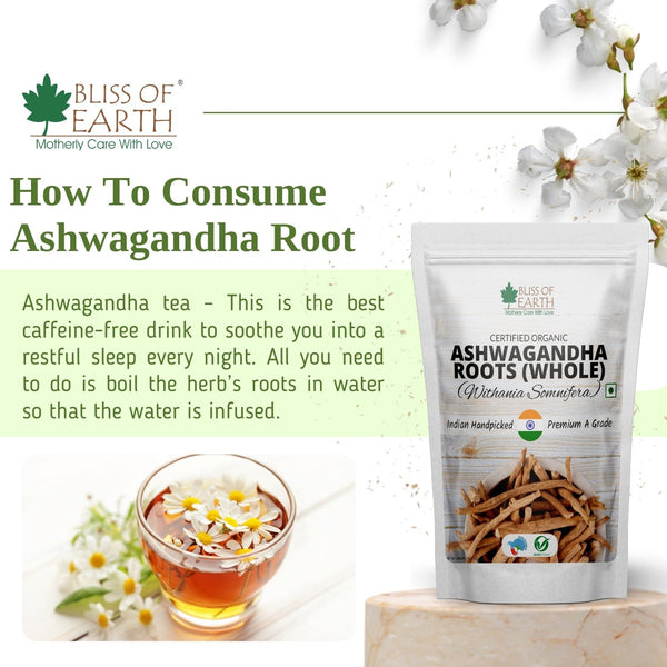 Bliss of earth Ashwagandha Powder Organic 100gm Whole Withania Somnifera Premium Grade Help Boost Immunity & Stress Relief