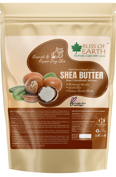 Bliss of Earth Organic Ivory Shea Butter 500gm For Skin Raw & Unrefined African, Great For Face, Skin, Body, Lips, DIY products Now in Refill Pack